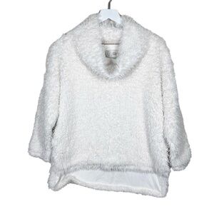 Anthropologie Saturday Sunday Womens Shag Sherpa White Mock Neck Sweater XS